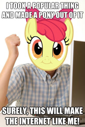 Size: 625x937 | Tagged: safe, derpibooru import, apple bloom, exploitable meme, first day brony, image macro, meme