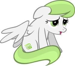 Size: 1000x877 | Tagged: safe, artist:zee66, derpibooru import, oc, oc only, pegasus, pony, cute, female, floppy ears, frown, linux, linux mint, mare, open mouth, os pony, ponified, recolor, sad, simple background, sitting, solo, spread wings, transparent background, vector