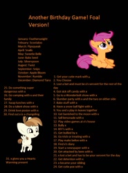 Size: 769x1039 | Tagged: safe, artist:tangerineblast, apple bloom, babs seed, diamond tiara, featherweight, pipsqueak, rumble, scootaloo, silver spoon, snails, snips, sweetie belle, twist, birthday game, exploitable meme, meme, text