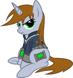 Size: 1280x1355 | Tagged: safe, artist:groxy-cyber-soul, derpibooru import, oc, oc only, oc:littlepip, pony, unicorn, fallout equestria, .svg available, clothes, fanfic, fanfic art, female, mare, pipbuck, simple background, solo, transparent background, vault suit, vector