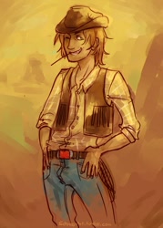 Size: 574x800 | Tagged: safe, artist:schpog, braeburn, earth pony, pony, cowboy hat, humanized, male, two toned mane