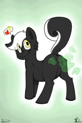 Size: 1000x1500 | Tagged: safe, artist:jovialpony, derpibooru import, oc, oc only, oc:jovial, original species, skunk, skunk pony, fart, heart, male, solo