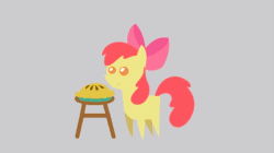 Size: 636x356 | Tagged: safe, artist:chicken-cake, derpibooru import, apple bloom, earth pony, pony, animated, dumb ways to die, eating, female, filly, food, head, pie, pointy ponies, sick, solo