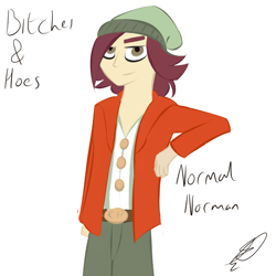 Size: 800x800 | Tagged: source needed, safe, derpibooru import, normal norman, equestria girls, background human, bitches and whores, solo, vulgar
