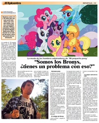 Size: 1140x1418 | Tagged: safe, derpibooru import, article, brony, chile, el epicentro, mane six opening poses, newspaper, spanish