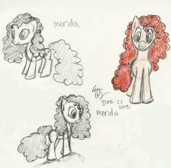 Size: 2310x2262 | Tagged: safe, artist:hufflepuff-disney, brave, disney princess, lineart, merida, pixar, ponified, solo, traditional art