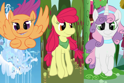 Size: 1600x1071 | Tagged: safe, artist:bubblenote, apple bloom, scootaloo, sweetie belle, braces, cutie mark crusaders, teenager