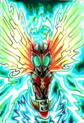 Size: 600x872 | Tagged: safe, artist:ponetron, derpibooru import, glow, kabuto, kamen rider, kamen rider kabuto, lightning, wings