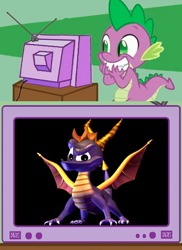 Size: 520x716 | Tagged: safe, derpibooru import, spike, dragon, exploitable meme, grin, meme, obligatory pony, spyro the dragon, tv meme