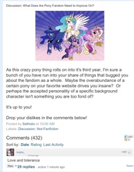 Size: 640x824 | Tagged: safe, screencap, discussion, equestria daily, simple background, text