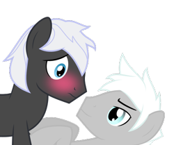 Size: 500x417 | Tagged: safe, artist:toughbluff, derpibooru import, oc, oc only, oc:patience, oc:zephyr wing, blushing, gay, male, simple background, transparent background, vector