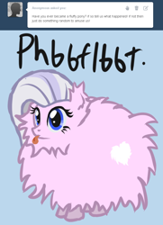 Size: 700x965 | Tagged: safe, artist:arrkhal, derpibooru import, oc, oc only, oc:fluffle puff, oc:heartcall, ask, fluffy, onomatopoeia, raspberry, raspberry noise, tongue out, tumblr