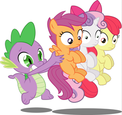 Size: 5000x4736 | Tagged: safe, artist:the-crusius, apple bloom, scootaloo, spike, sweetie belle, dragon, absurd resolution, cutie mark crusaders, simple background, transparent background, vector