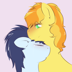 Size: 1280x1280 | Tagged: dead source, safe, artist:kryptchild, derpibooru import, braeburn, soarin', blushing, crying, gay, male, neck nuzzle, nuzzling, shipping, soarburn