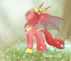 Size: 900x775 | Tagged: safe, artist:howxu, derpibooru import, dracony, alexstrasza, female, horn, horn ring, horns, mare, ponified, solo, warcraft