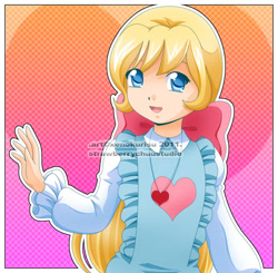 Size: 750x735 | Tagged: safe, artist:xenokurisu, derpibooru import, megan williams, human, g1, cute, happy, megandorable, obtrusive watermark, rainbow of light, solo, watermark