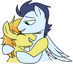 Size: 500x442 | Tagged: safe, artist:ghost, derpibooru import, braeburn, soarin', cute, gay, hug, male, shipping, soarburn