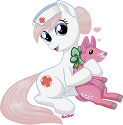 Size: 606x615 | Tagged: safe, artist:hollowzero, nurse redheart, deer, adoredheart, bow, heart, plushie, solo