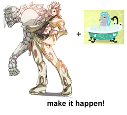 Size: 1000x902 | Tagged: safe, exploitable meme, jojo's bizarre adventure, make it happen, pannacotta fugo, purple haze (jojo's bizarre adventure), squeaky clean, stand