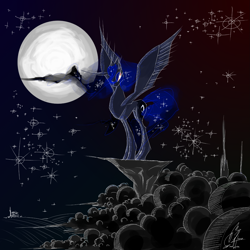 Size: 1667x1667 | Tagged: safe, artist:php15, nightmare moon, alicorn, pony, black coat, female, horn, mare, solo, wings