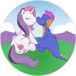 Size: 10800x10800 | Tagged: safe, artist:prinnyaniki, master kenbroath gilspotten heathspike, spike, sweetie belle, sweetie belle (g3), dragon, g3, absurd resolution, april fools, female, generation leap, kissing, male, shipping, spikebelle, straight