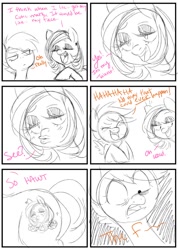 Size: 754x1060 | Tagged: safe, artist:lolopan, derpibooru import, scootaloo, oc, oc:tanny fanny, comic, cutie mark, duckface, funny, sketch