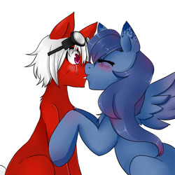 Size: 1280x1282 | Tagged: safe, artist:ask-aki-pony, derpibooru import, oc, oc only, aki, blushing, goggles, kissing