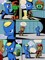 Size: 2500x3300 | Tagged: safe, artist:silvathebrony, babs seed, oc, cape, clothes, comic, hall, locker