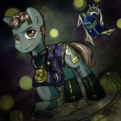 Size: 500x500 | Tagged: safe, artist:saturnspace, derpibooru import, doctor whooves, clockwise whooves, clothes, doctor who, peter capaldi, ponified, solo, tardis, twelfth doctor