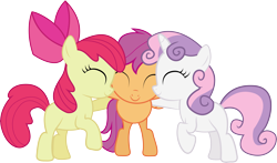 Size: 12227x7198 | Tagged: safe, artist:silentmatten, derpibooru import, apple bloom, scootaloo, sweetie belle, absurd resolution, cutie mark crusaders, eyes closed, simple background, transparent background, vector