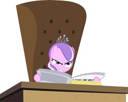 Size: 7540x6000 | Tagged: safe, artist:metatiara, diamond tiara, pony, .svg available, absurd resolution, desk, evil, female, filly, newspaper, simple background, solo, transparent background, vector