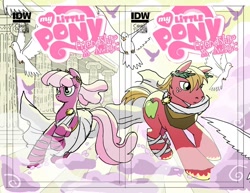 Size: 1000x773 | Tagged: safe, derpibooru import, idw, big macintosh, cheerilee, bird, earth pony, pony, comic cover, cover, male, my little pony logo, rough draft, stallion