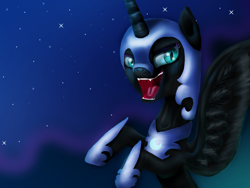 Size: 1600x1200 | Tagged: safe, artist:agussska, nightmare moon, alicorn, pony, open mouth, rearing, solo