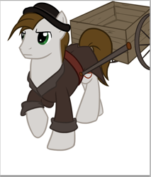 Size: 500x586 | Tagged: safe, artist:floots, oc, oc only, oc:prodigious peddler, fallout equestria, solo, tales of a junk town pony peddler, wagon