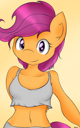 Size: 900x1431 | Tagged: safe, artist:freefraq, scootaloo, anthro, clothes, female, looking at you, older, smiling, solo, tanktop