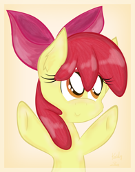 Size: 744x950 | Tagged: safe, artist:kristysk, derpibooru import, apple bloom, earth pony, pony, female, filly, simple background, solo