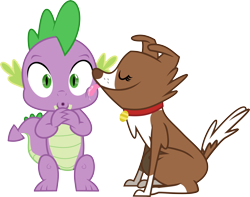 Size: 6000x4725 | Tagged: safe, artist:masem, spike, winona, dragon, absurd resolution, affection, female, licking, male, shipping, simple background, spinona, straight, tongue out, transparent background, vector