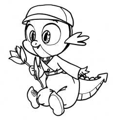 Size: 500x538 | Tagged: safe, artist:queencold, derpibooru import, spike, dragon, dutch, monochrome, simple background, sketch, solo, stereotype, transparent background, tulip