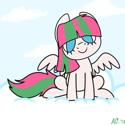 Size: 4000x4000 | Tagged: safe, artist:comikazia, blossomforth, pegasus, pony, absurd resolution, cloud, cloudy, solo