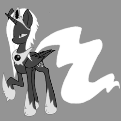 Size: 700x700 | Tagged: safe, artist:princess amity, derpibooru import, oc, oc only, alicorn, pony, alicorn oc, black, black and white, black blackness black dark black, dark, dark blackness, enoby, fangs, grayscale, pentagram, white