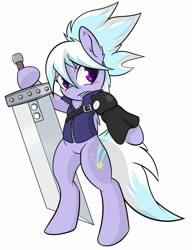 Size: 741x950 | Tagged: safe, artist:rainbro-stache, derpibooru import, cloudchaser, pony, bipedal, clothes, cloud strife, crossover, final fantasy, final fantasy vii, parody, solo, sword, vest