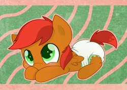 Size: 1084x768 | Tagged: safe, artist:cuddlehooves, derpibooru import, oc, oc only, oc:sundried tomato, pony, baby, baby pony, diaper, foal, poofy diaper, solo