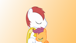 Size: 1920x1080 | Tagged: safe, artist:aftwi, derpibooru import, scootaloo, oc, crying, father, feels, good end, heartwarming, hug, royal guard, scootalove, smiling