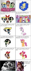 Size: 500x1113 | Tagged: safe, derpibooru import, apple bloom, scootaloo, sweetie belle, cuckolding in the description, cutie mark crusaders, drama, lauren faust, meme, plagiarism is magic, rage comic, the powerpuff girls