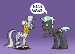 Size: 890x636 | Tagged: safe, artist:spainfischer, derpibooru import, thunderlane, zecora, pegasus, pony, zebra, female, male, mohawk, thundercora