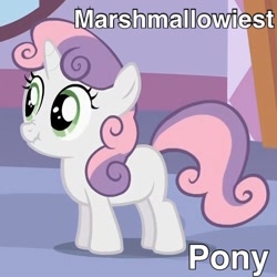 Size: 512x512 | Tagged: safe, derpibooru import, edit, edited screencap, screencap, sweetie belle, pony, unicorn, female, filly, marshmallow, scrunchy face, solo, sweetie belle is a marshmallow too