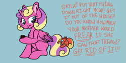 Size: 723x364 | Tagged: safe, artist:srsishere, derpibooru import, princess skyla, oc, spider, bezel, princess skyla replies, toy, tumblr