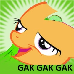 Size: 250x250 | Tagged: safe, derpibooru import, scootaloo, chickun, exploitable meme, forced meme, gak, spoilered image joke, wat