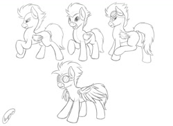 Size: 1280x939 | Tagged: safe, artist:skipsy, soarin', goggles, monochrome, plot, sketch, solo, wonderbolts uniform