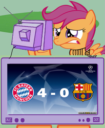 Size: 563x686 | Tagged: safe, scootaloo, bayern munich, brazzers, exploitable meme, fc barcelona, football, sports, tv meme, uefa champions league